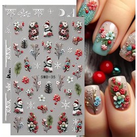 Christmas Nail Art Stickers Decals 5D Embossed Winter Snowflake Nail Decals Christmas Floral Snowman Moon Nail Art Design Sticker Self-Adhesive Xmas Winter Nail Art Decoration Supplies for Women