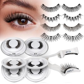 4 Paar natürlich aussehende magnetische falsche Wimpern, ohne Kleber, wiederverwendbares magnetisches Wimpernset mit Applikator, einfach zu tragen, mit Anleitung (4 Paar A)