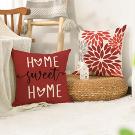 Artoid Mode Red Dahlia Geometric Spring Cushion Covers, Set of 4, 45 x 45 cm, Decorative Cushion Cover, Couch Living Room, Outdoor Decoration