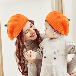 SAVE-Z Pumpkin Hat, Parent-child Set, Matching Couples, Beret, Halloween, Pumpkin, Knit Hat, Set of 2, Halloween Narikiri, Cosplay Costume (Set of 2 Adults)