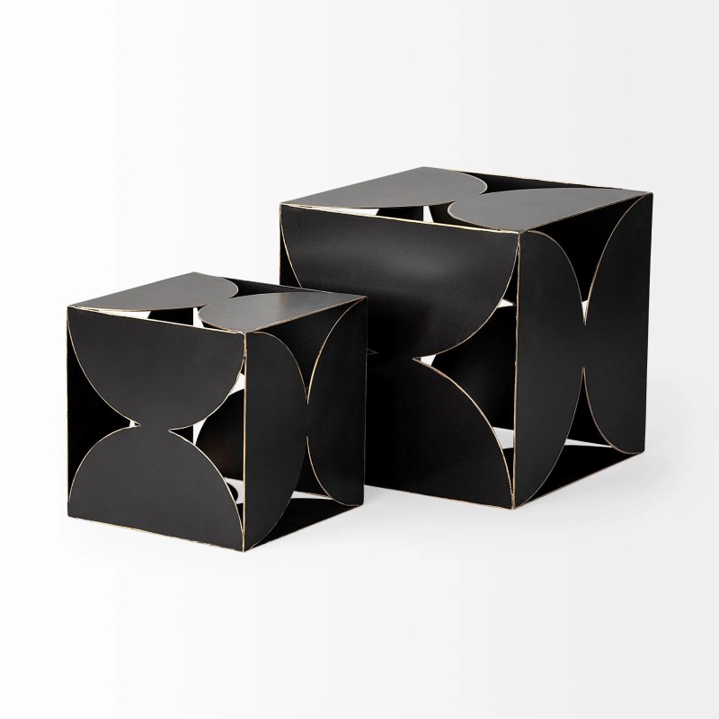 Homeroots 8" Contemporary Black Metal Geo Cube Sculpture