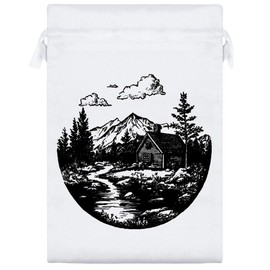 Azeeda 25cm 'Cabin in Mountain Landscape' Satin Drawstring Bag/Pouch (SB00109816)