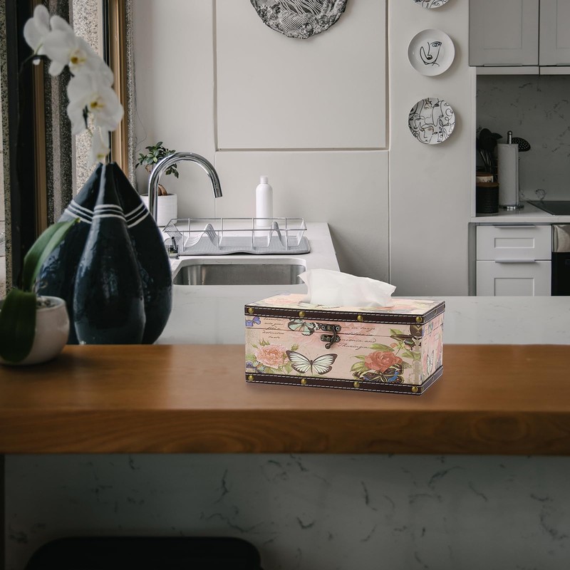 TOLIDA PU+ Wood Rectangular Tissue Box Cover - Retro Household