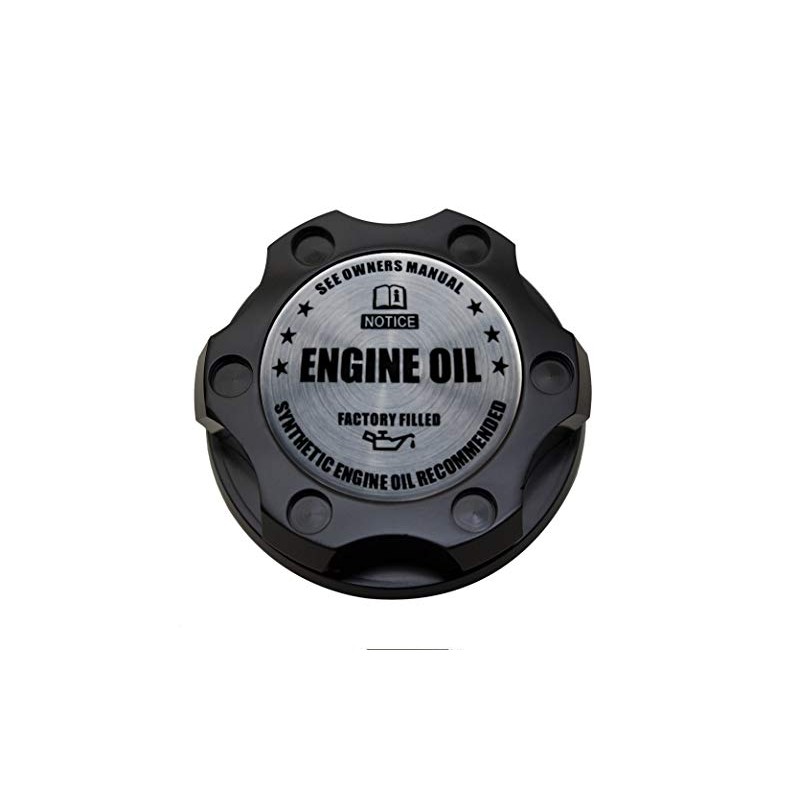 VMS RACING BLACK OIL CAP with SILVER ENGINE OIL NOTICE