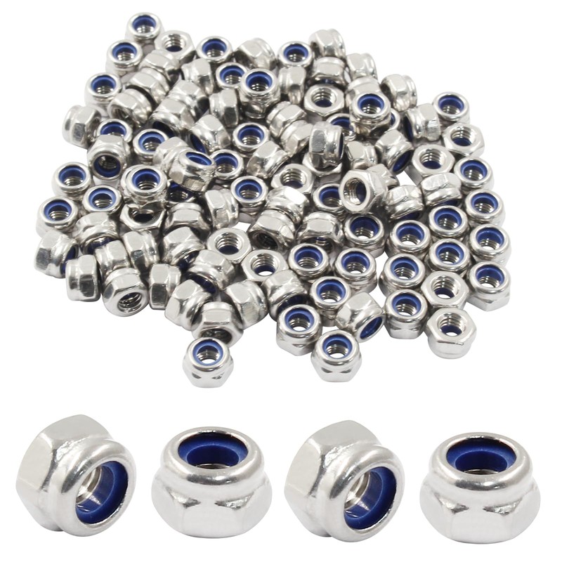 Hordion 100Pcs M4-0.7mm Nylon Lock Nut, 304 Stainless Steel Nylon