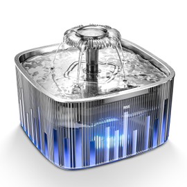 Cat Water Fountain: 75oz/2.2L Automatic Pet Water Dispenser for Cats with 304 Stainless Steel Water Tray, Musical Wave Design with LED Indicator Pet Water Fountain for Cats Inside