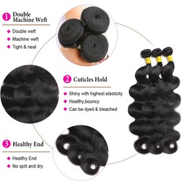KODRHAR 3 Black Body Wave Bundle Human Hair 26 28 30 inch Body Wave Hair Extensions for Black Women 10A Grade Quick Weave Wet and Wavy Sew in Human Bundles