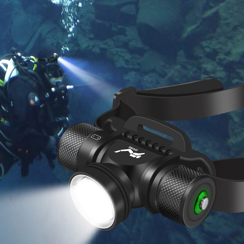 WINDFIRE Luce Frontale subacqueo, 5000 Lumens, 5 Modalità, IPX8 Impermeabile,