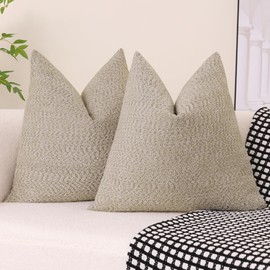 VOILYBIRD Pack of 2 Heavy Boucle Throw Pillow Covers 20x20 Inches, Decorative Pillow Covers on Sofa Couch, Modern Cushion Covers for Living Room, Beige