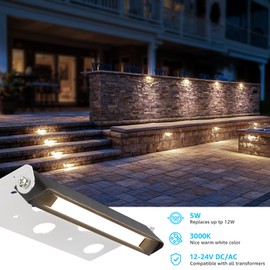 SUNVIE 7 Inch Retaining Wall Lights 5W LED Hardscape Lighting 12V-24V Low Voltage Step Lights 3000K Warm White Waterproof Outdoor Landscape Lighting for Patio Walls Stairs, 12-Pack with Connectors
