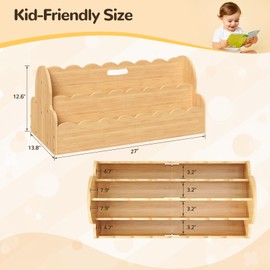 Bamboo Kids Bookshelf with Handles, 4-Tier Double-Sided