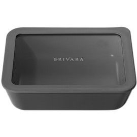 BRIVARA HOME Ceramic Coated Glass Food Storage Container | No PTFE, PFOA, PFAS, and BPA | Reusable Non Toxic Meal Prep Container with Glass Lid | Easy To Store | 6 Cup Rectangle [Onyx]