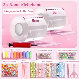 43 Pieces Nano Tape Bubbles Set, Stress Relief Bubbles, 2 x Nano Tape (5 cm x 3 m), 41 Accessories, Super Elastic Bubble Balloons, DIY Craft Set