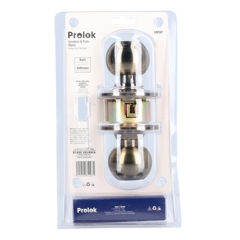 Lock Prolok 18POP Pomo cilíndrico bola función baño, latón antiguo,