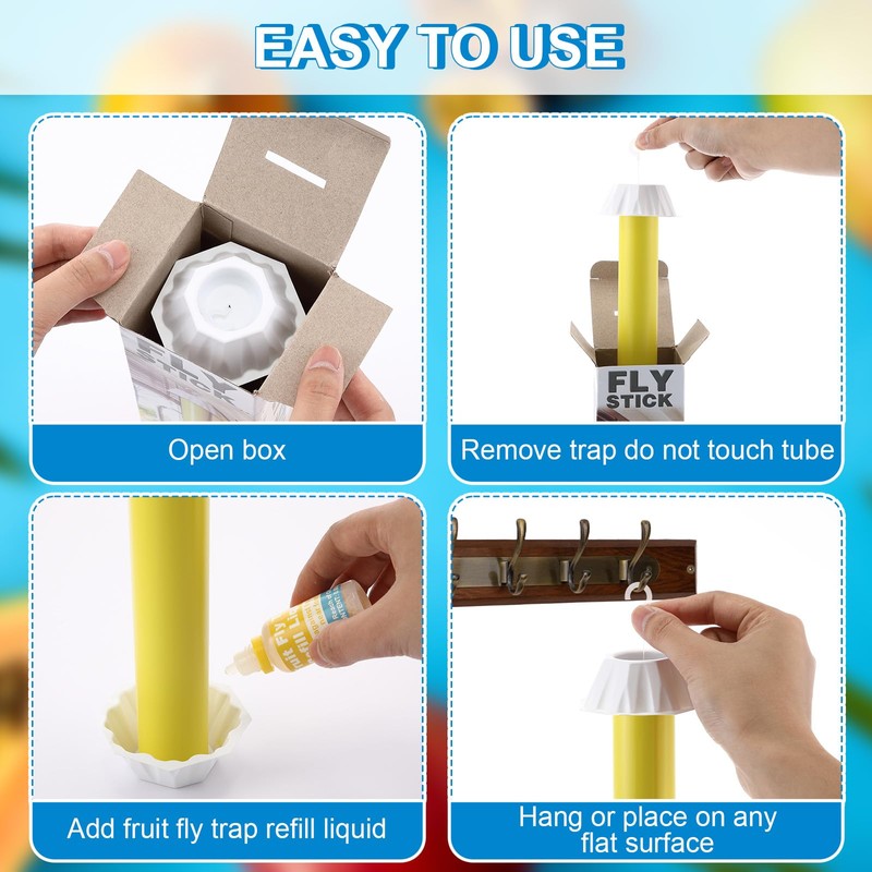 Qualirey 3 Pack Fruit Fly Trap Sticks for Indoors &