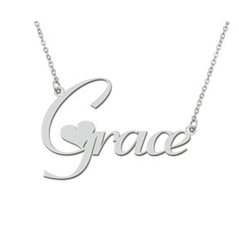 Stainless Steel Silver Grace Name Necklace Love Heart Charm Necklace Best Friends Mother Day Jewelry