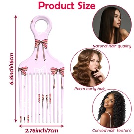 1PC Hair Pick,Afro Pick for Long Thick Curly Hair,Portable Styling Afro Comb,Cute Design for Women Men and Girls (TS12-Pink Bow)