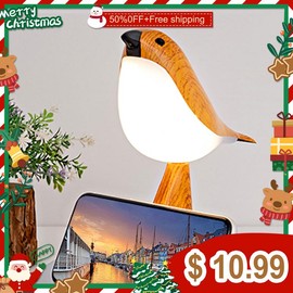 Bird-shaped USB rechargeable desk lamp with diffuser, in-line variable night light, plastic, with inductive control, for indoor and outdoor use, no batteries required. - Color: Yellow wood