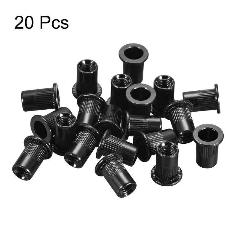 sourcing map M6 Rivet Nuts Carbon Steel Zinc-Plated Knurled Flat