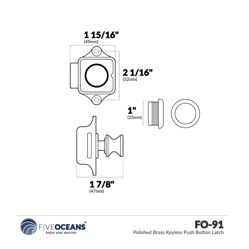 Five Oceans FO91 Polished Brass Keyless Push Button Latch