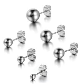 Cupimatch Ohrringe Set Kugel Ohrstecker Set Schwarz Silber Gold Damen Herren 6 Paare Edelstahl rund Piercing Ohr Ohrringe mit verschiedener Größen 3 mm - 8 mm