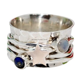 Customize your ring with any gemstone/birthstone, worry, chunky, wide, spinner, meditation, hammered, star love ring, thumb 925 sterling silver ring for unisex, size 8.75