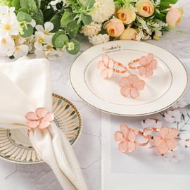 Lewondr Napkin Rings, Set of 6 Flowers Napkin Ring Holders Dinner Tables Rings Elegant Ornament Table Setting Decoration for Wedding, Christmas, Thanksgiving, Holiday, Party, Pink