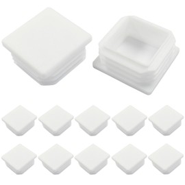 Hordion 12 Pcs 1 1/2" Square Plastic Plugs, White Tubing End Cap Chair Leg Inserts for Pipe Post Chairs Furniture