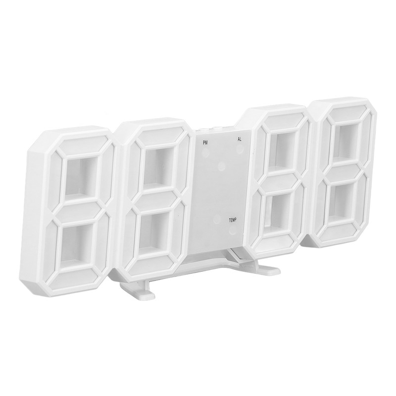 3D LED Wall Clock Minimalist White Frame Digital Wall Alarm