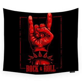 HGOD DESIGNS Rock Tapestry Wall Hanging Abstract Red Hand in Rock N Roll Sign Room Decorative Wall Tapestry for Men/Women/Girl/Boy Polyester 60"X40"