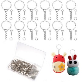 VANANA Key Chain Rings Metal Split Keyrings Silver 50 Pcs Bulk Set With Link Chain, Open Jump Rings, Screw Eye Pins for DIY Art Craft Jewellery Making