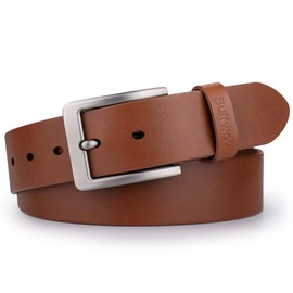 Buffway Leather Belt for Men - Durable Full Grain Men's Belt 1.5", Versatile for Daily Use, with Gift Box- 40” Brown