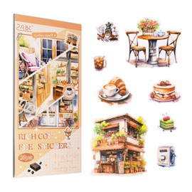 Dizdkizd Coffee Aesthetic Stickers for Journaling, 20 Sheets Pre -Cut PET Sticker Book for Scrapbooking, Planner, Vintage Junk Journal Supplies for Adults