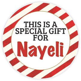 This is a Gift for Nayeli - Circle Sticker Decal 3 Inch - Candy Cane Merry Christmas Gift Tag Present Tree Holiday Custom Name Santa Claus