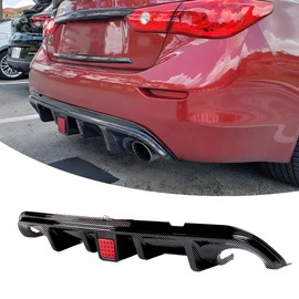 NEESPOC Rear Diffuser with Light Fit for Infiniti Q50 2014 2015 2016 2017, Add-on Body Kit Rear Bumper Lower Lip Splitter Exterior Accessories (Carbon Fiber Style)