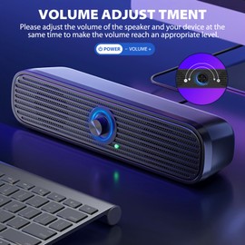 1Mii Computer Speakers for Desktop Laptop Tablet, USB Powered PC Speakers, Small Speakers Wired with Volume Control for Cellphone Pad MP3, Stereo Sound with 3.5mm Audio Plug for Windows Mac Linux PCs