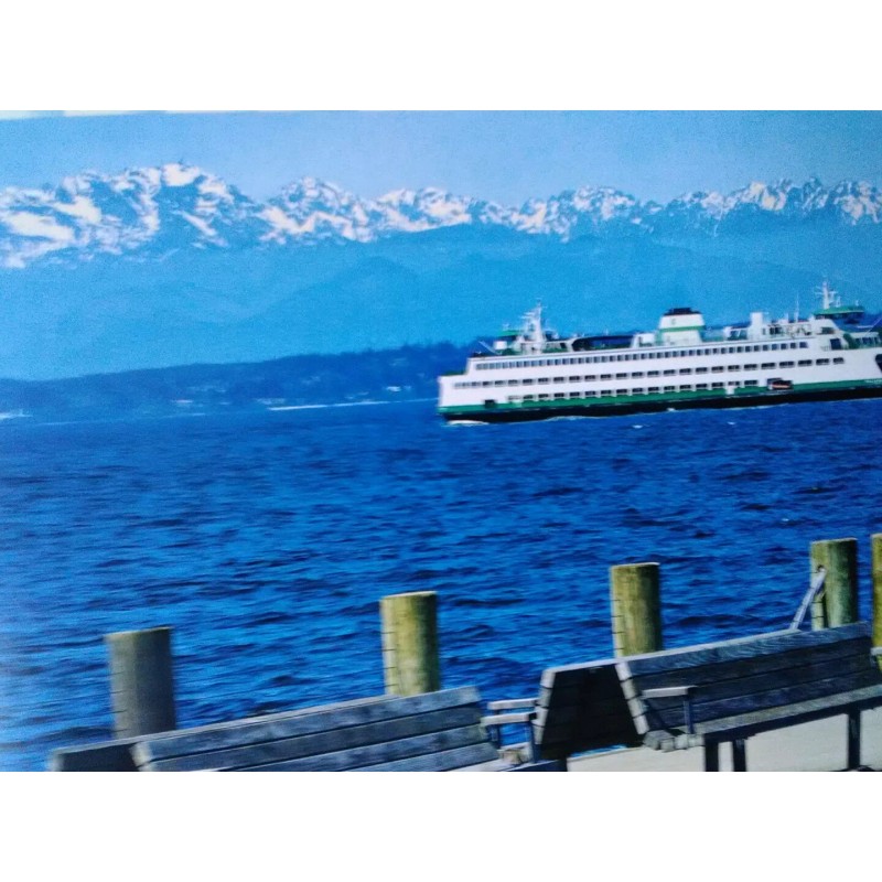 THE PACIFIC NORTHWEST CHROME POST CARD THE WATERFRONT SEATTLE JUMBO