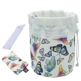 UYRIE Portable Makeup Toiletry Cosmetic Travel Organizer Bag, Large Drawstring Hanging Packing Bag for Women Girl Men, Lightweight Multifunctional Barrel Shaped Storage Bag (Butterfly Family)