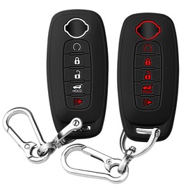 QBUC Key Fob Cover for Nissan, Car Key Fob Protector 5 Buttons Key Case Compatible with 2025 2024 2023 Pathfinder Rogue with Metal Keychain Remote Key Sentra Accessories (Black+Black red, 5 Buttons)