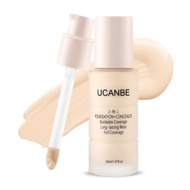 UCANBE Base de maquillaje y corrector 2 en 1, cobertura total con acabado mate para piel normal, mixta y grasa, fórmula resistente al agua con ácido h