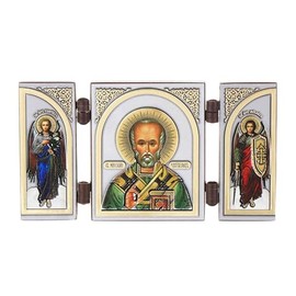 NKlaus - Saint Nicholas - Icon Triptych Christian - Wooden Travel Altar Iconography 16629