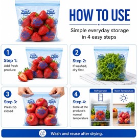 Freshpack 247 Reusable Produce Bags Size L 12 x 14 in, 1.5 Gallon 20 Pack Green Produce Bags for Fruits and Vegetables, Food Storage Bags With Zipper,
