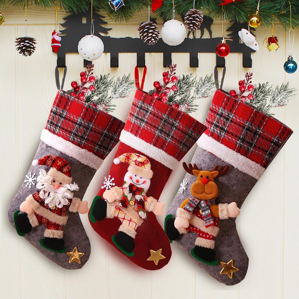 RosyFate Christmas Stocking Set of 3, Large Santa Stocking for