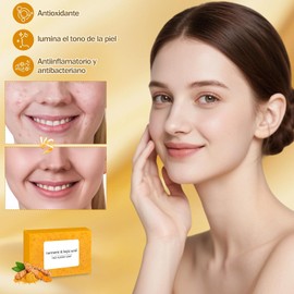 Jabón Turmeric Soap,jabon aclarante,jabon de curcuma,Contiene jengibre, limón y ácido kójico, hidrata, ilumina y tiene propiedades antioxidantes, apto para todo tipo de piel (2 PCS).