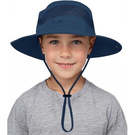 Kids Sun Hat UPF 50+ Sun Protective Bucket Hat for Kids Boys Girls Wide Brim Summer Beach Fishing Safari Adjustable Hat Navy Blue 5-13 Years