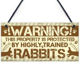 RED OCEAN Beware Of The Rabbit Sign Bunny Rabbit Door Sign Hanging Plaque Funny Pet Gift