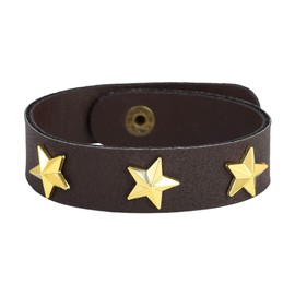 Zumrut� Handcrafted Dark Brown Faux Leather Strap Cuff Wrist Band/Bracelet With Brass 3 Star Studs, Biker Fashion Adjustable Bracelet for Men/Boys