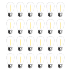Jslinter S14 5000K Daylight Outdoor String Lights Bulbs Replacement, Shatterproof & Waterproof, 1 Watt LED 11W Equivalent, E26 Base Non-dimmable, Edison Vintage Style for Patio Garden, 24-Pack