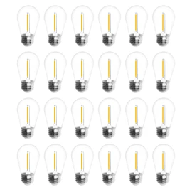 Jslinter S14 5000K Daylight Outdoor String Lights Bulbs Replacement, Shatterproof & Waterproof, 1 Watt LED 11W Equivalent, E26 Base Non-dimmable, Edison Vintage Style for Patio Garden, 24-Pack