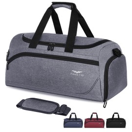FIORETTO 35L Mens Sports Gym Bag with Wet Pocket & Shoe Compartment,Travel Duffle Bag Overnight Bag with Padded Shoulder Strap, Water-Resistant Sports Holdall for Swimming, Basketball Light Grey